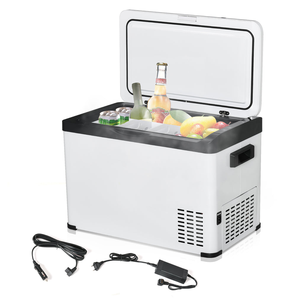Outsunny Koelbox Auto 30L met Lcd-scherm Compressor Auto Koelkast Elektrische Boot Camper Reizen 12/24V DC en 110-240V AC Wit