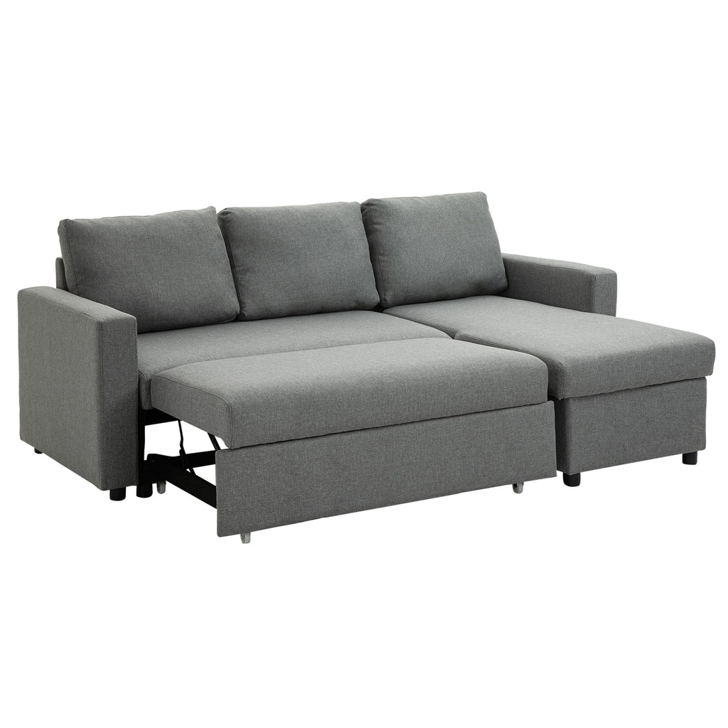 HOMCOM hoekbank met slaapfunctie opbergruimte hoekbank met bedstee chaise longue slaapbank stoffen bank L-vorm linnen touch lichtgrijs 211,5 x 146 x 85 cm