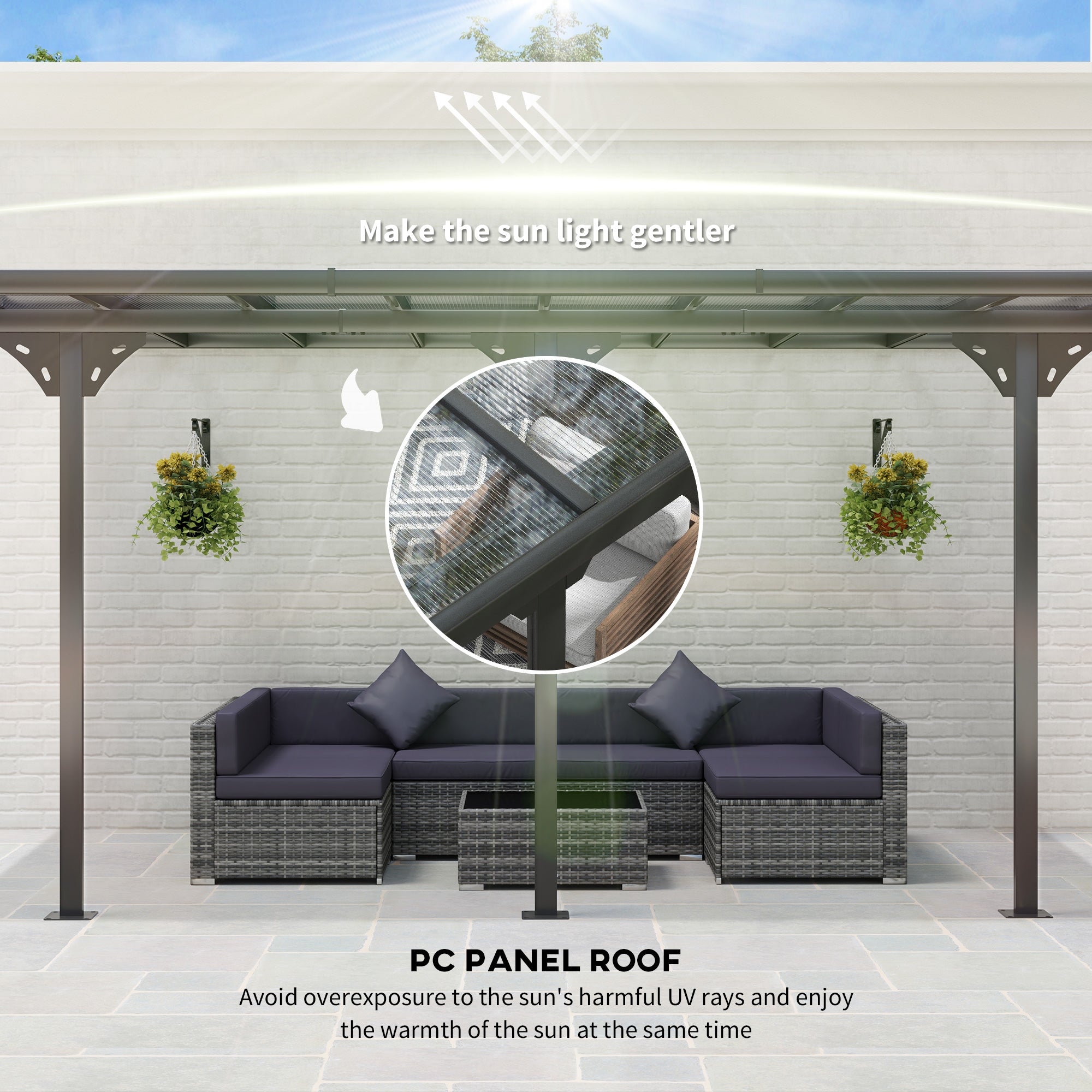 Outsunny terrasoverkapping in hoogte verstelbaar aluminium grijs 4 x 3 m