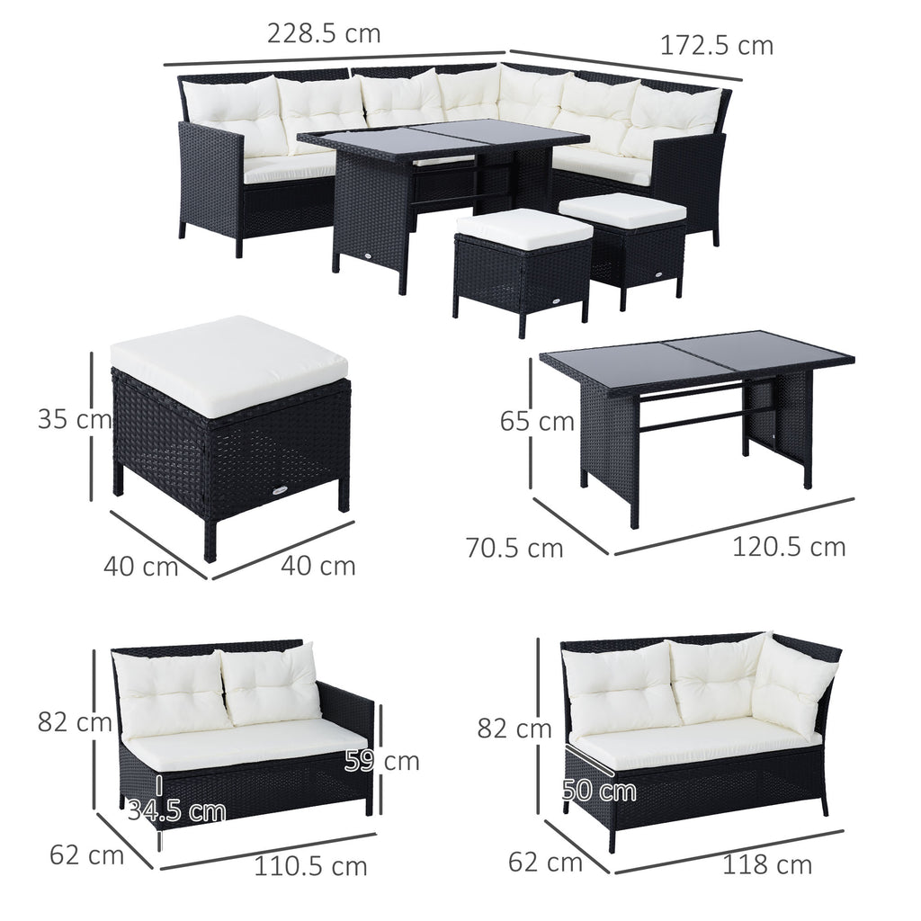 Outsunny 18-delige poly-rotan zitgroep bankstel tuinset fauteuil krukkenset