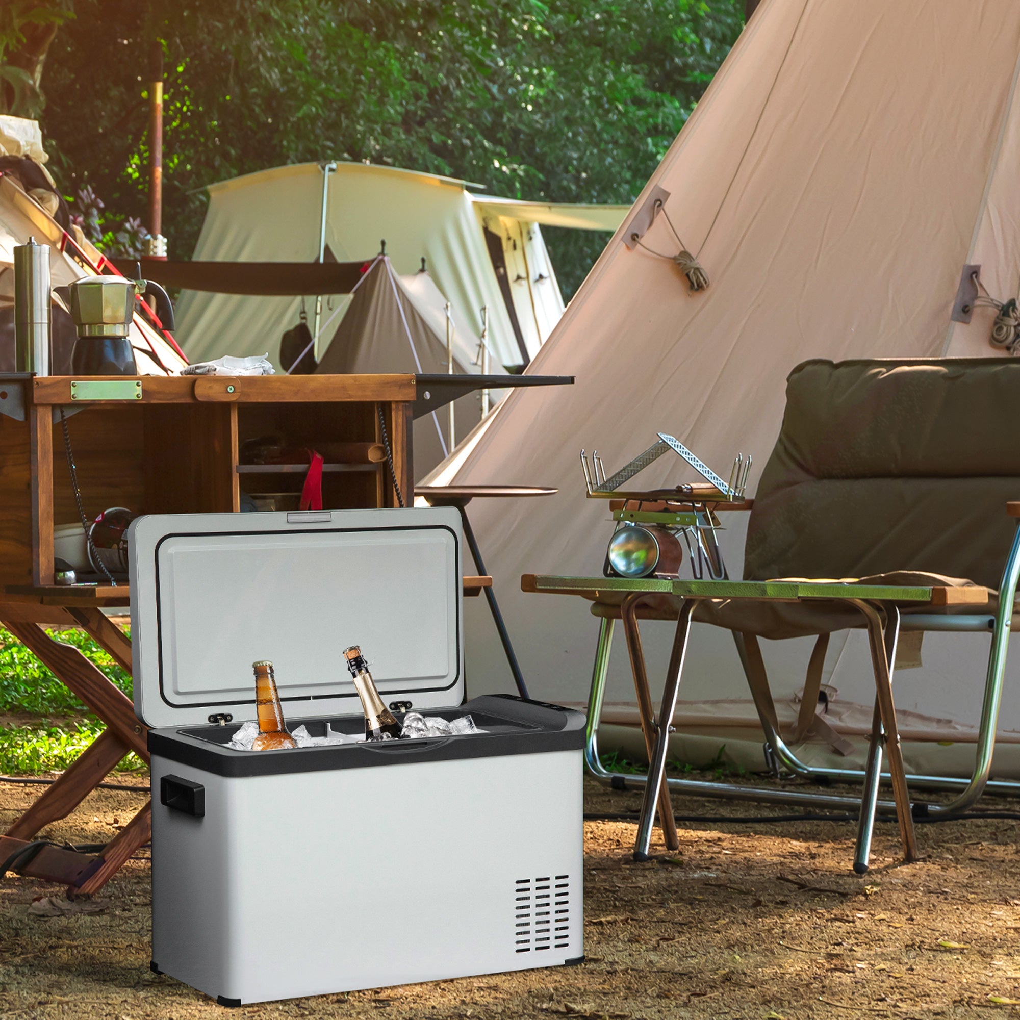 Outsunny Koelbox Auto 30L met Lcd-scherm Compressor Auto Koelkast Elektrische Boot Camper Reizen 12/24V DC en 110-240V AC Wit