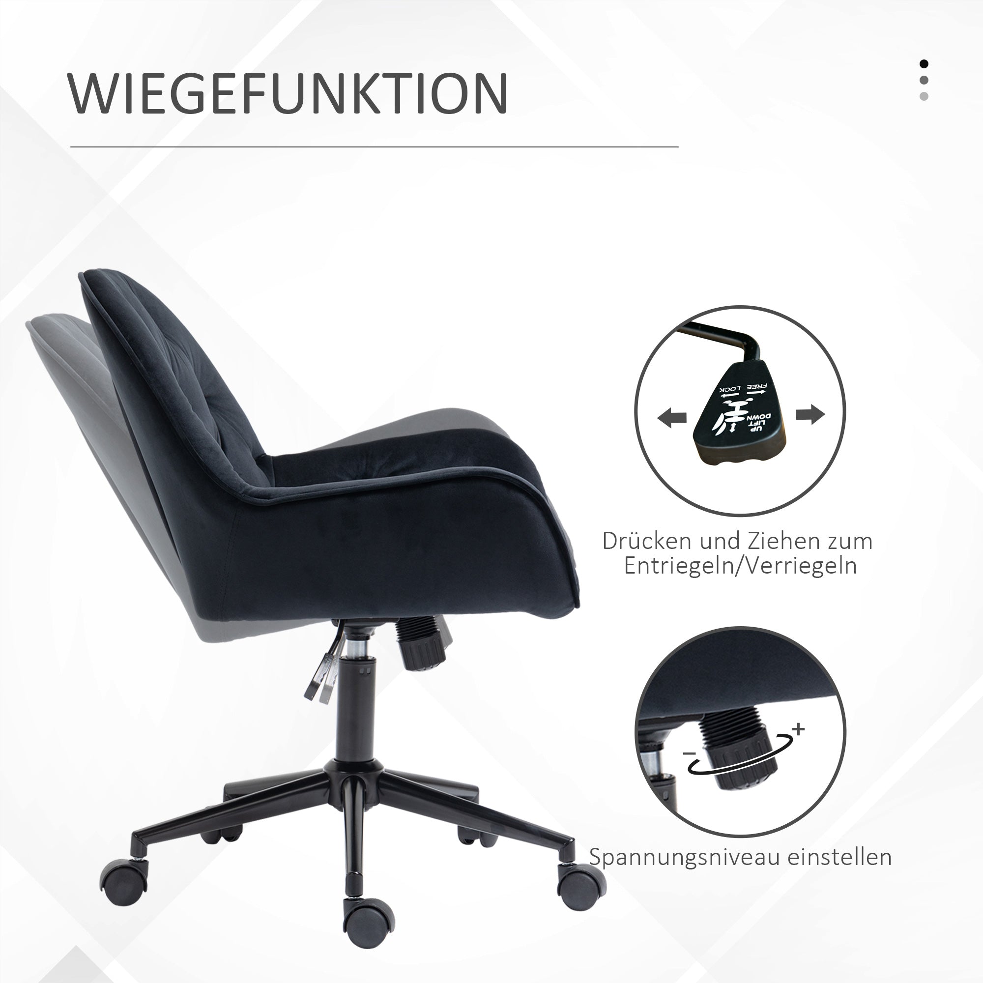Vinsetto bureaustoel draaistoel bureaustoel in hoogte verstelbare directiestoel stoel bureaustoel fauteuil kantoor fluweelzacht polyester zwart 60 x 61 x 81-91 cm
