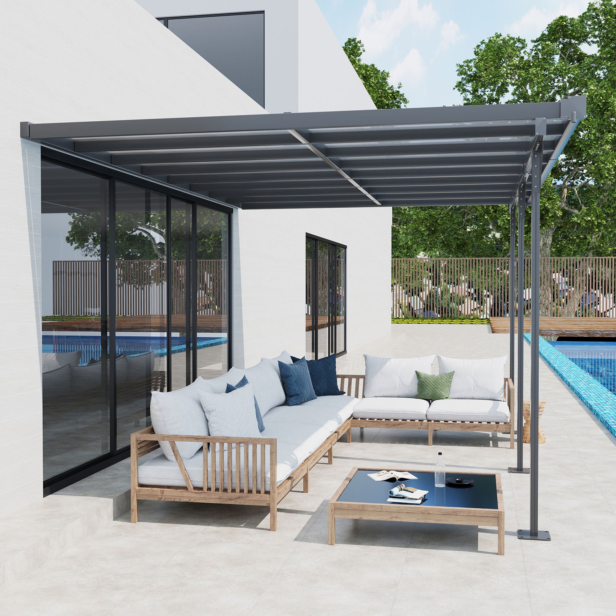 Outsunny terrasoverkapping in hoogte verstelbaar aluminium grijs 4 x 3 m