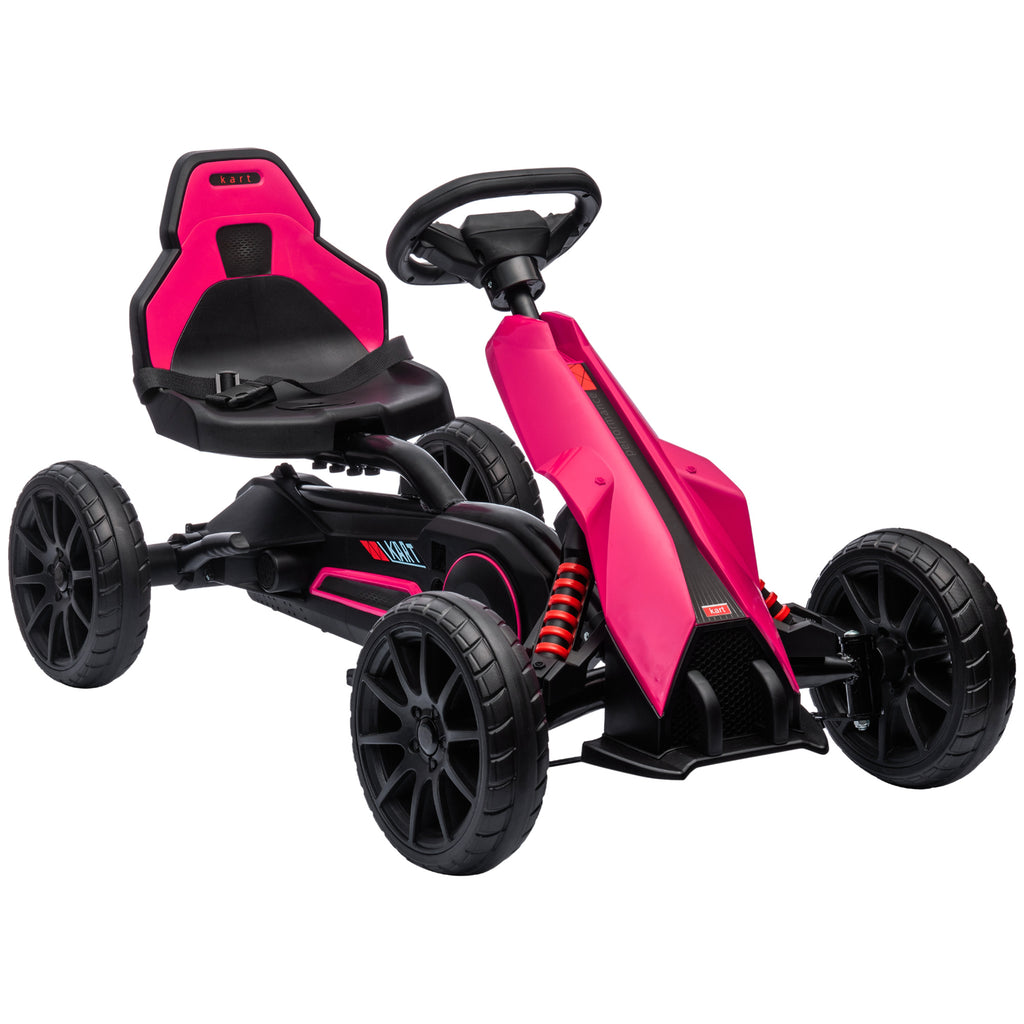 HOMCOM Go-Kart voor Kinderen met Verstelbare Stoel, Trapvoertuig, Trapauto met Handrem, 3-8 Jaar, Outdoor, Roze