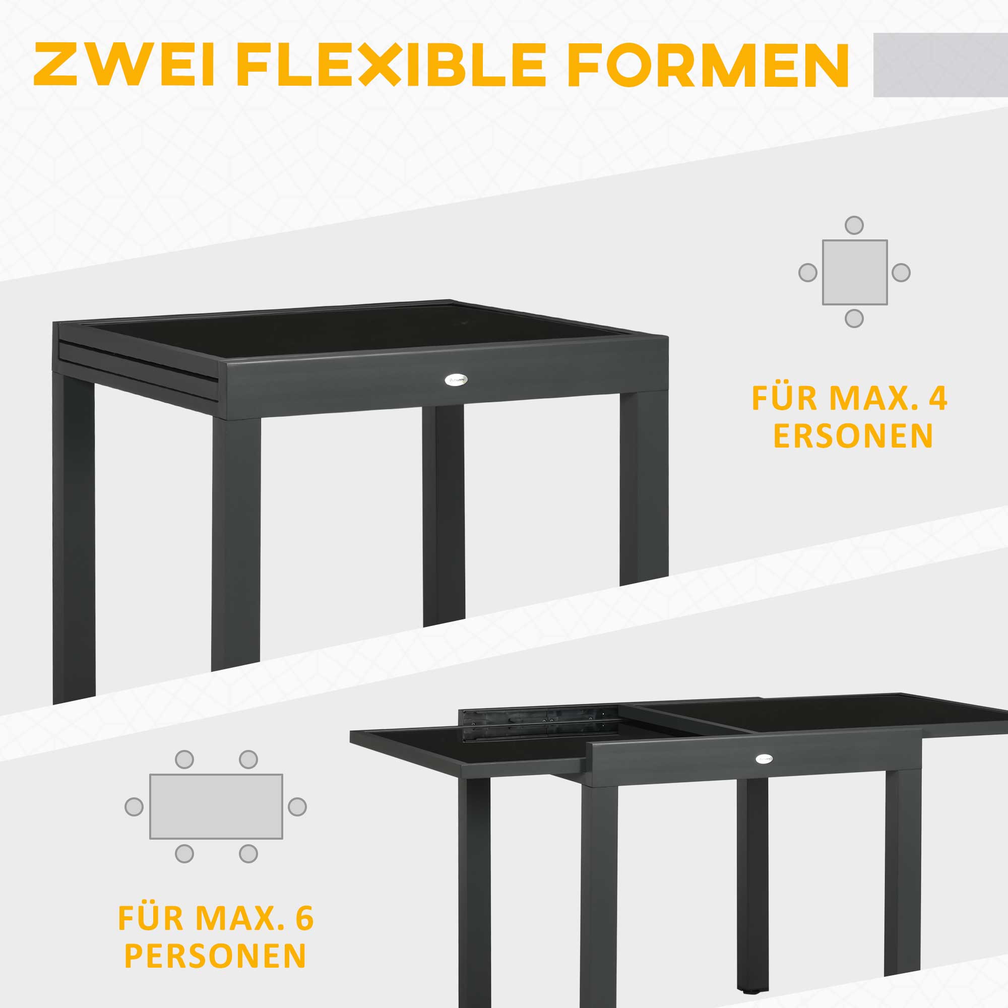 Outsunny Uitklapbare buitentafel voor in de tuin, uitbreidbaar, weerbestendig, 160 cm × 80 cm × 75 cm, zwart