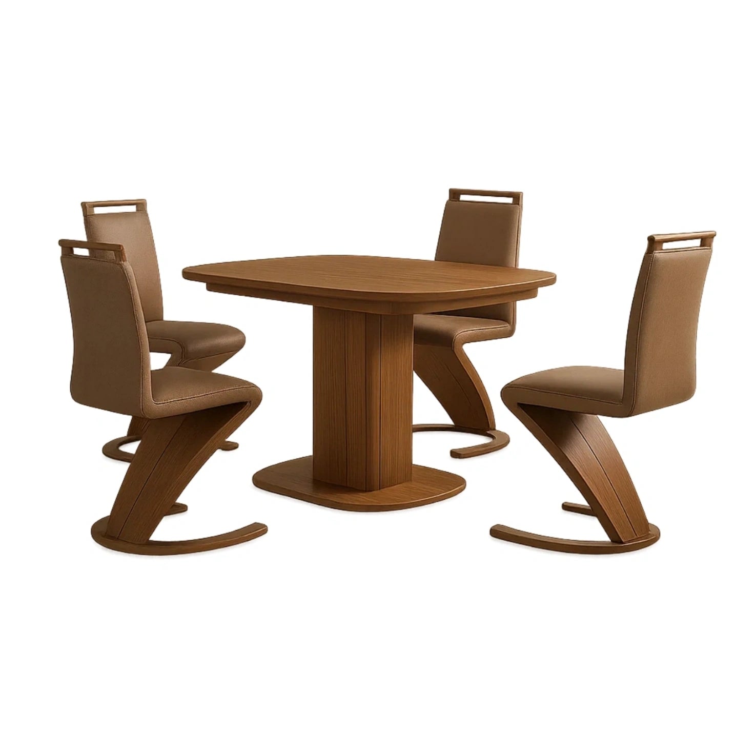 Spisest, 4 sder, tr og kunstlder, brunt, moderne design med buet rygln, fast struktur, bord 120x80x75 cm og stol 45x55x90 cm, til indendrs spisning - b6n1Nx7BUOuB