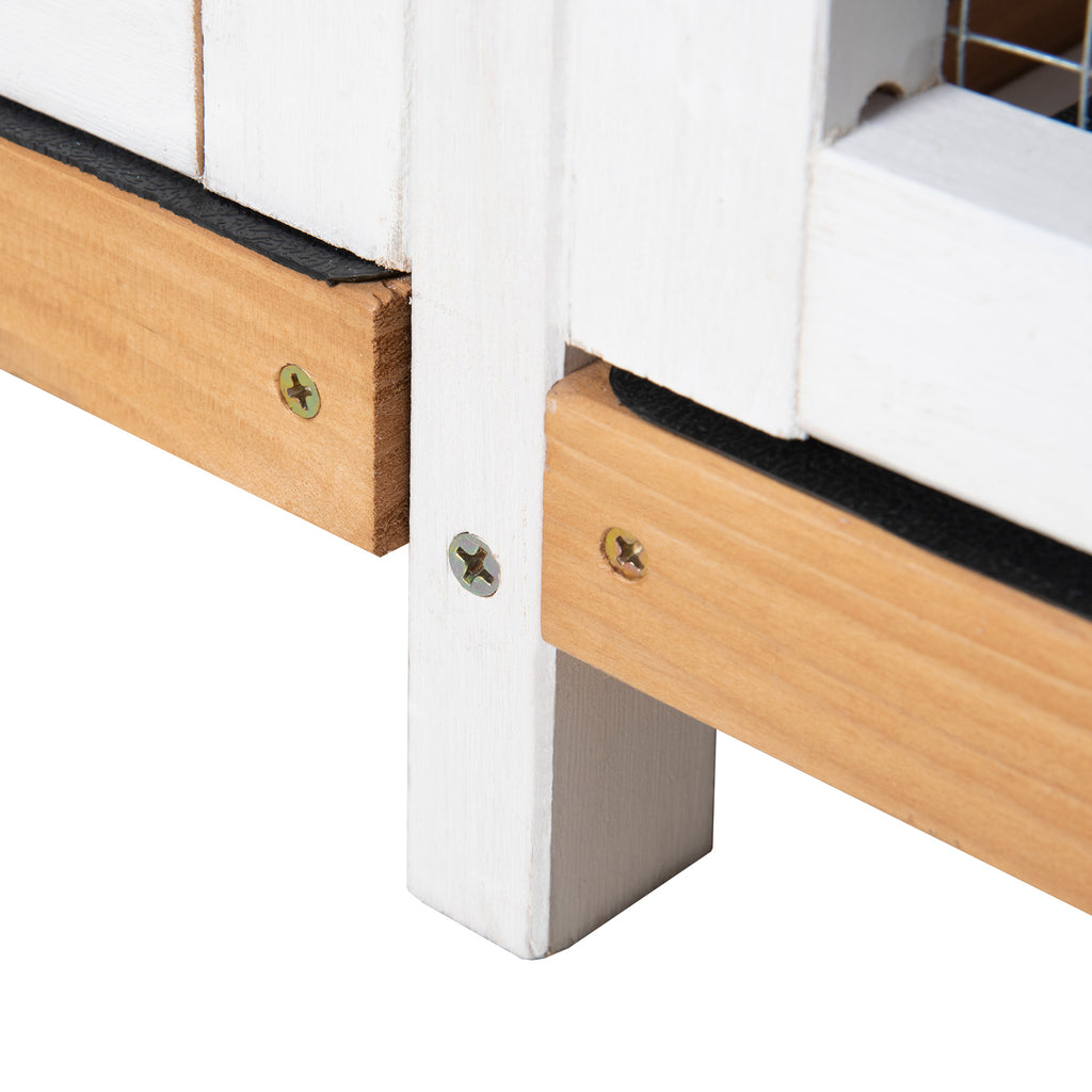 PawHut konijnenhok met ren, hok voor kleine dieren, dwerg konijnenhok met oprit, cavia hok, kooi voor kleine dieren, dwergkonijn kooien voor buiten, winterklaar, sparrenhout, wit, 230 x 53 x 93.5 cm