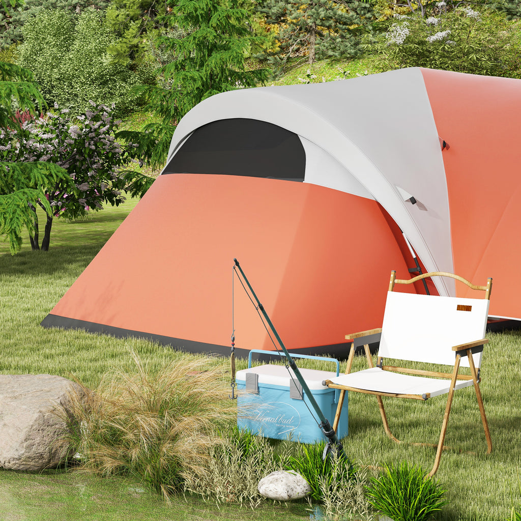 Outsunny Kampeertent voor 5-6 Pers., Familietent, waterdicht, met Voortent, 550L x 300B x 198Hcm, Oranje