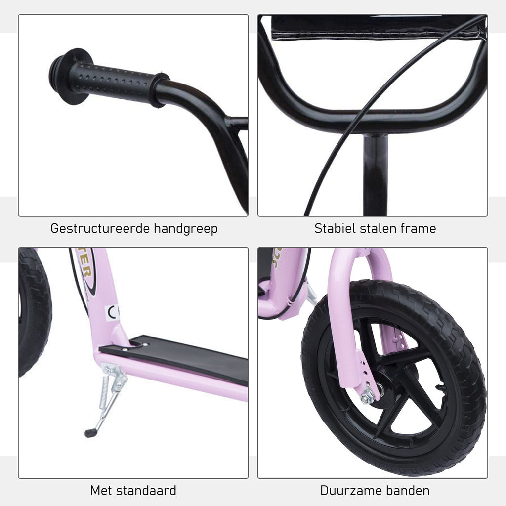 HOMCOM Step, Scooter voor Kinderen, met Handrem, Standaard, 12 Inch Wielen, vanaf 5 Jaar, Staal, Roze 120 x 52 x 88 cm