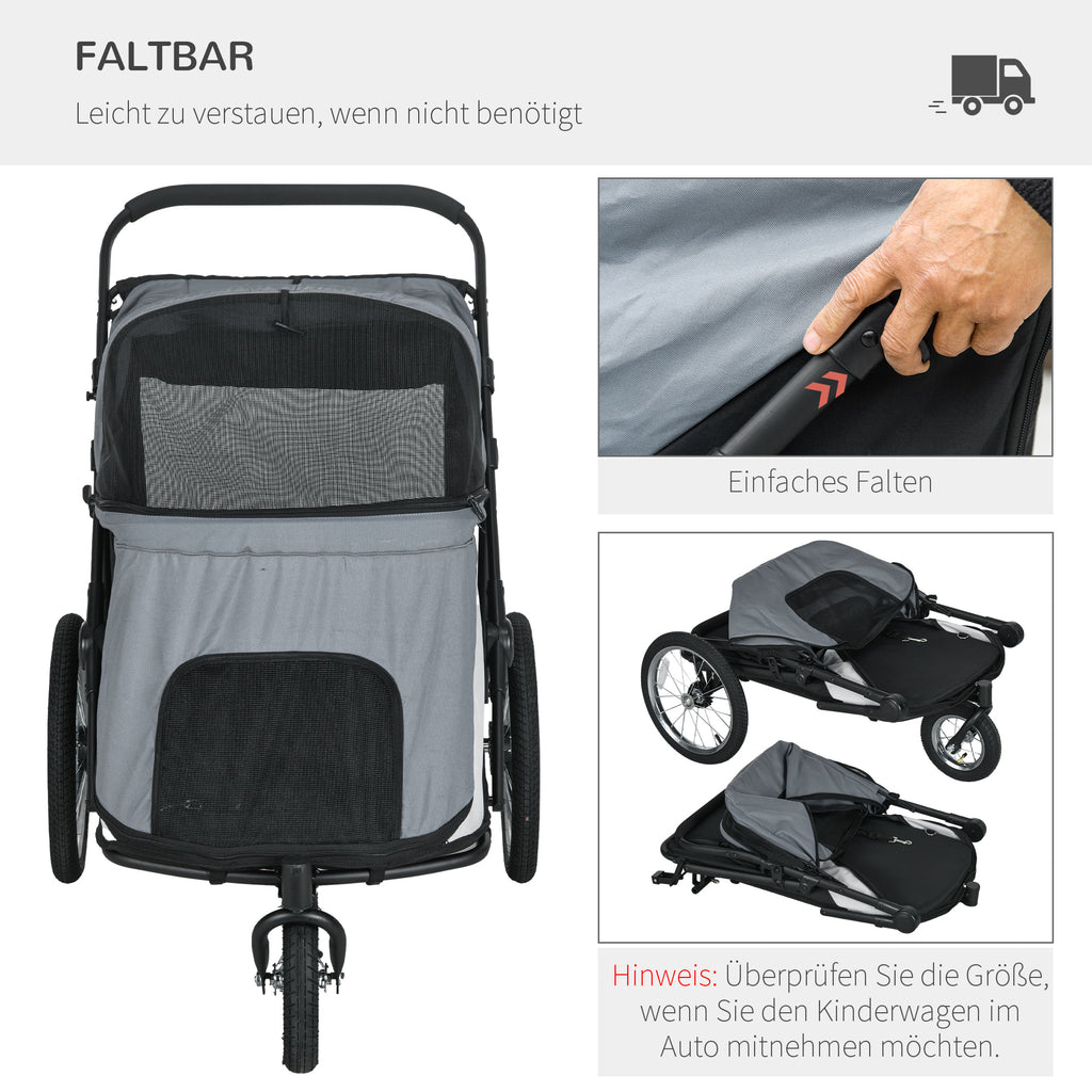 PawHut Hondenbuggy, opvouwbaar, opklapbaar, Ligkussen, Stalen frame, Grijs/Zwart