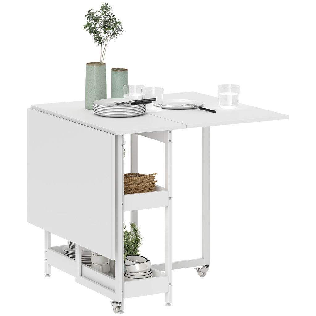HOMCOM Uitschuifbare Eettafel in Industrieel Ontwerp voor tot 4 Personen, Open Schappen, Flexibel, Metaal, Spaanplaat, Wit