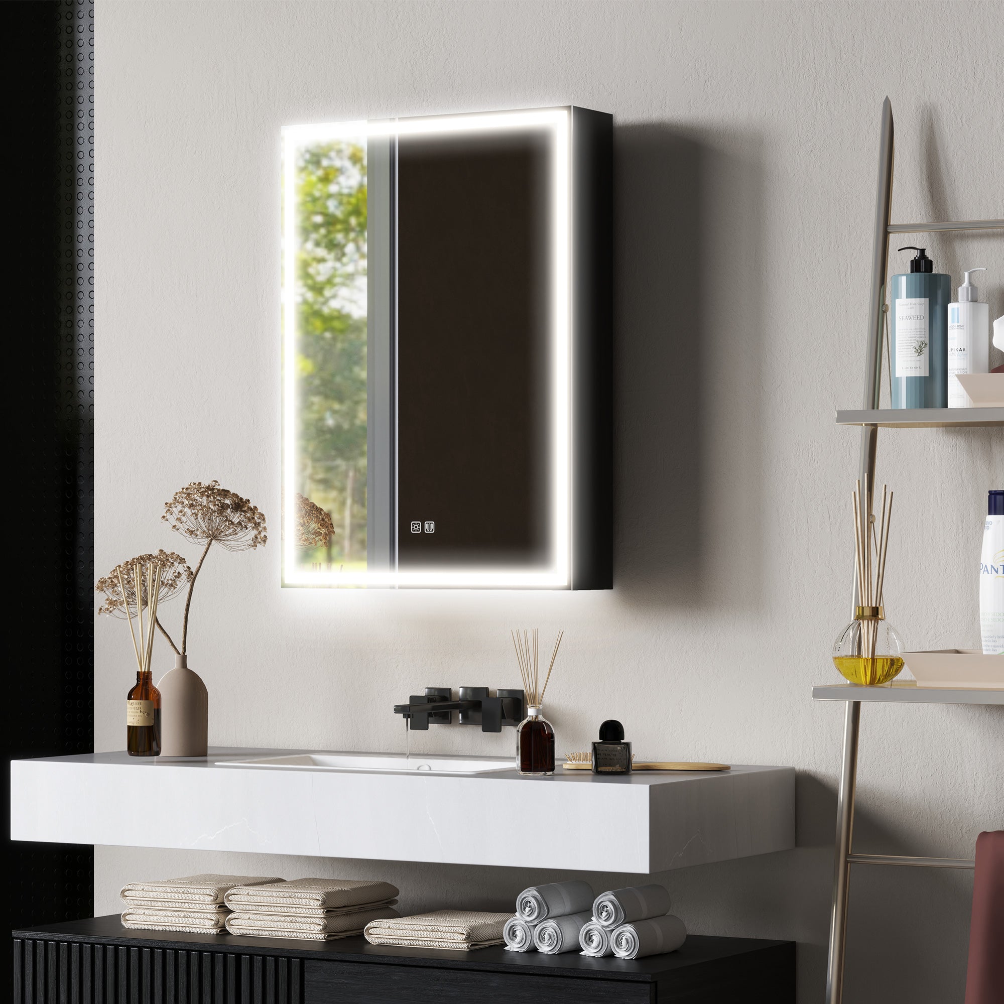 HOMCOM LED Spiegelkast voor Badkamer, 50 x 70 cm, Dimbaar, Anti-Beslag, Zwart