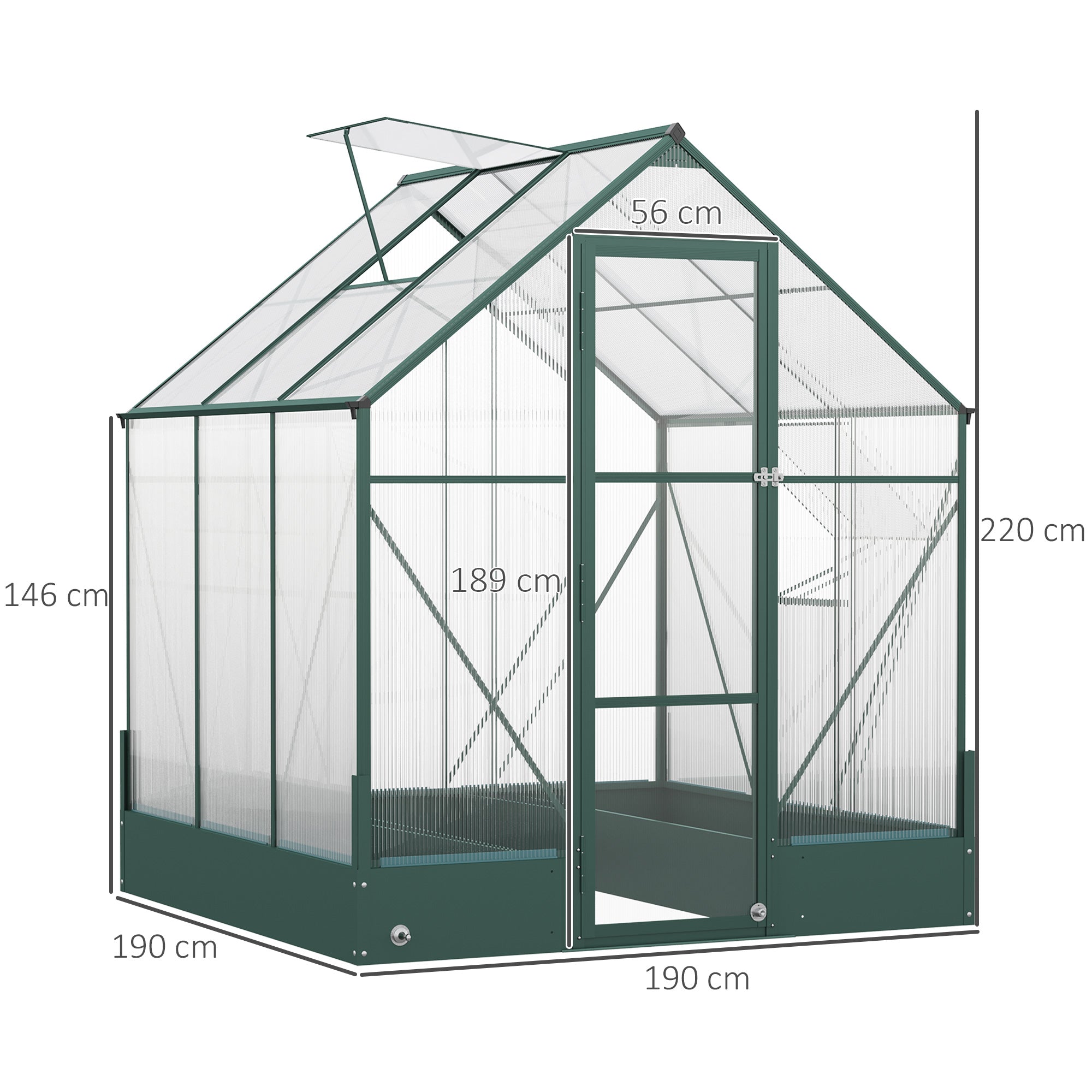 Outsunny Kas voor in de tuin kweekkas tomatenhuis koude kas 190 x 190 x 220 cm