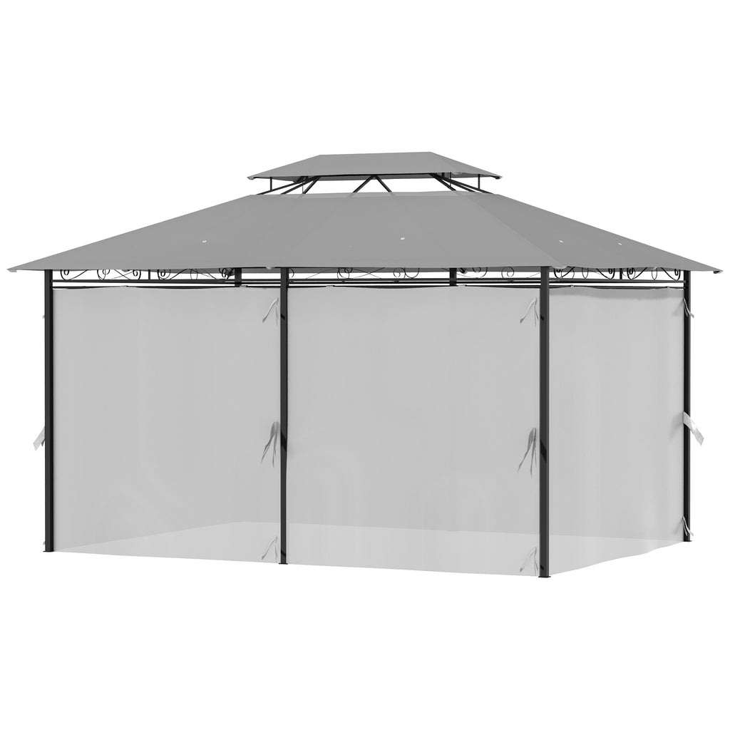Outsunny paviljoen partytent voor in de tuin partytent tuintent feesttent dubbel dak 3 x 4 m donkergrijs