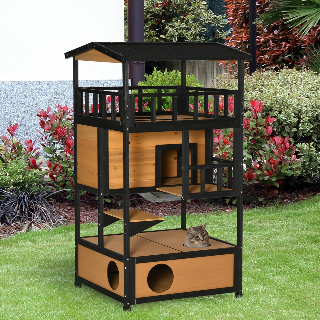 PawHut Outdoor Kattenhuis Kattenhut, weerbestendig, 75,5 cm x 75 cm x 137 cm, Geel