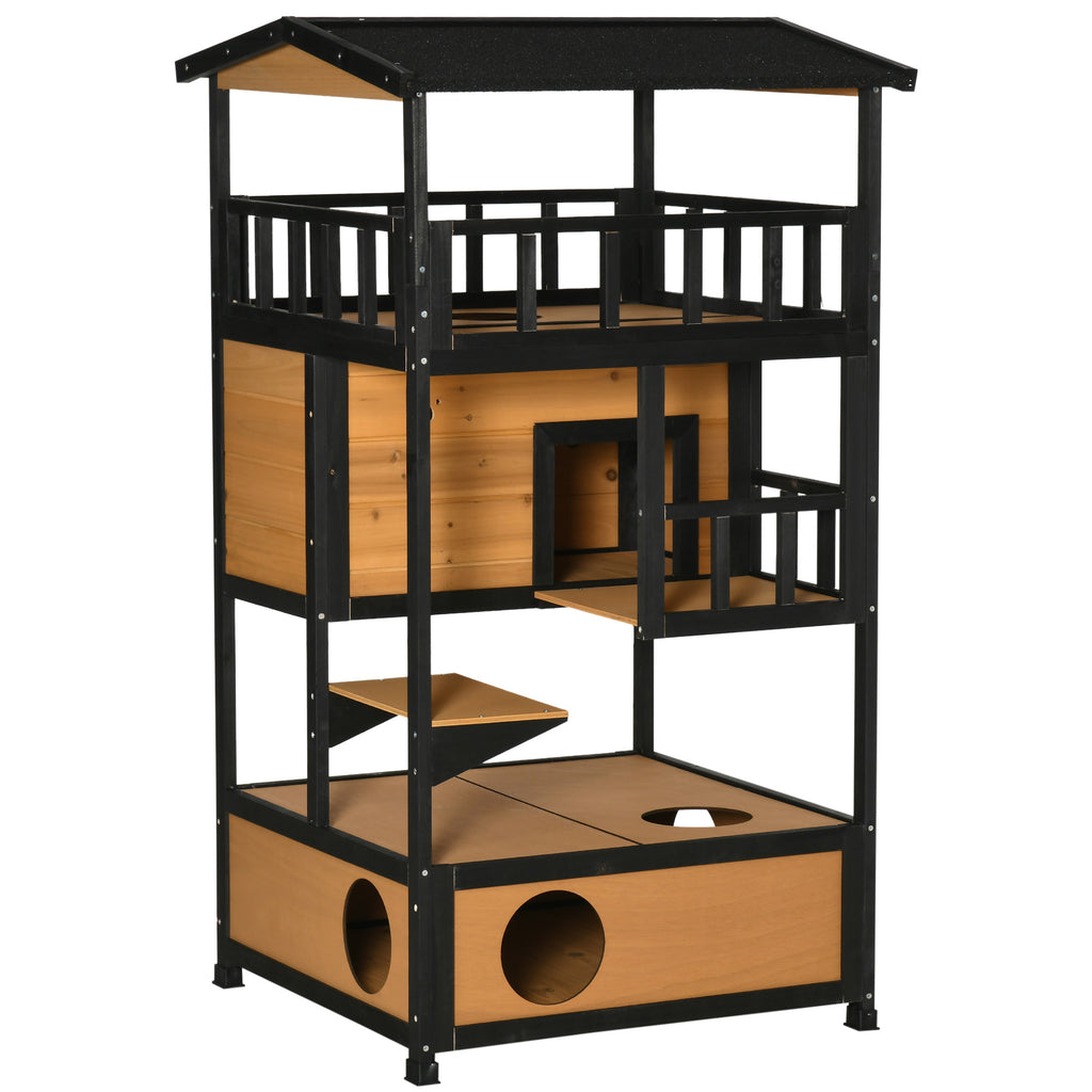 PawHut Outdoor Kattenhuis Kattenhut, weerbestendig, 75,5 cm x 75 cm x 137 cm, Geel
