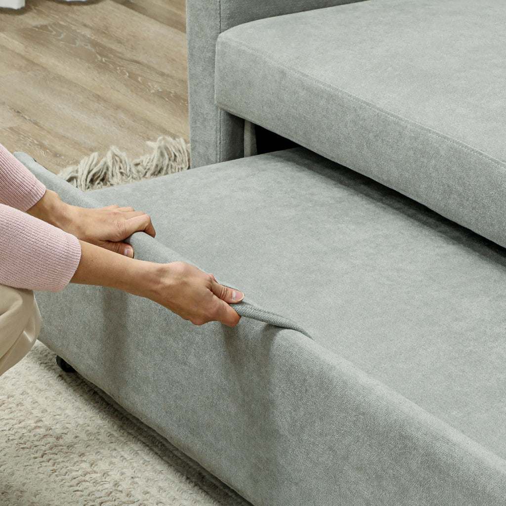 HOMCOM 2-zitsbank met bedfunctie, verstelbare rugleuning, gestoffeerde bank, fluwelen look, voor woonkamer, slaapkamer, lichtgrijs