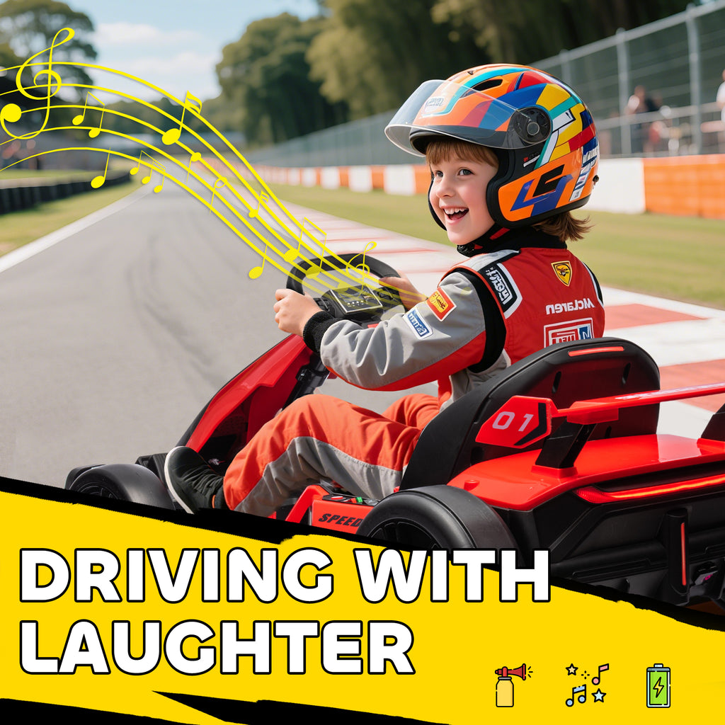 HOMCOM Go-Kart voor Kinderen, Elektrisch Kart met Toeter en Muziekfunctie, Verstelbare Stoel, tot 12 km/u, Kunststof, Metaal, Rood