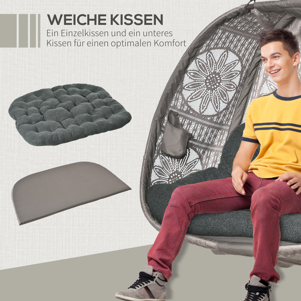 Outsunny hangstoel voor twee personen kleur zwart+zand 132L x 126W x 172H cm