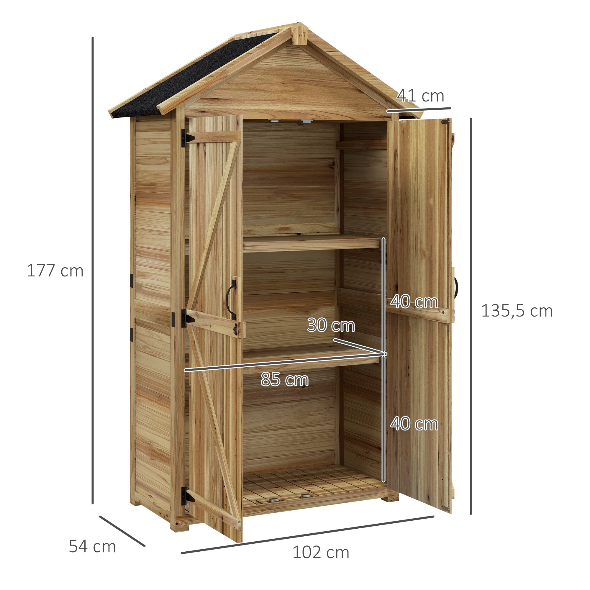 Outsunny Tuinhuis Tuinschuur Tuinkast, weerbestendig, vintage design, 102 cm x 54 cm x 177 cm, Natuur