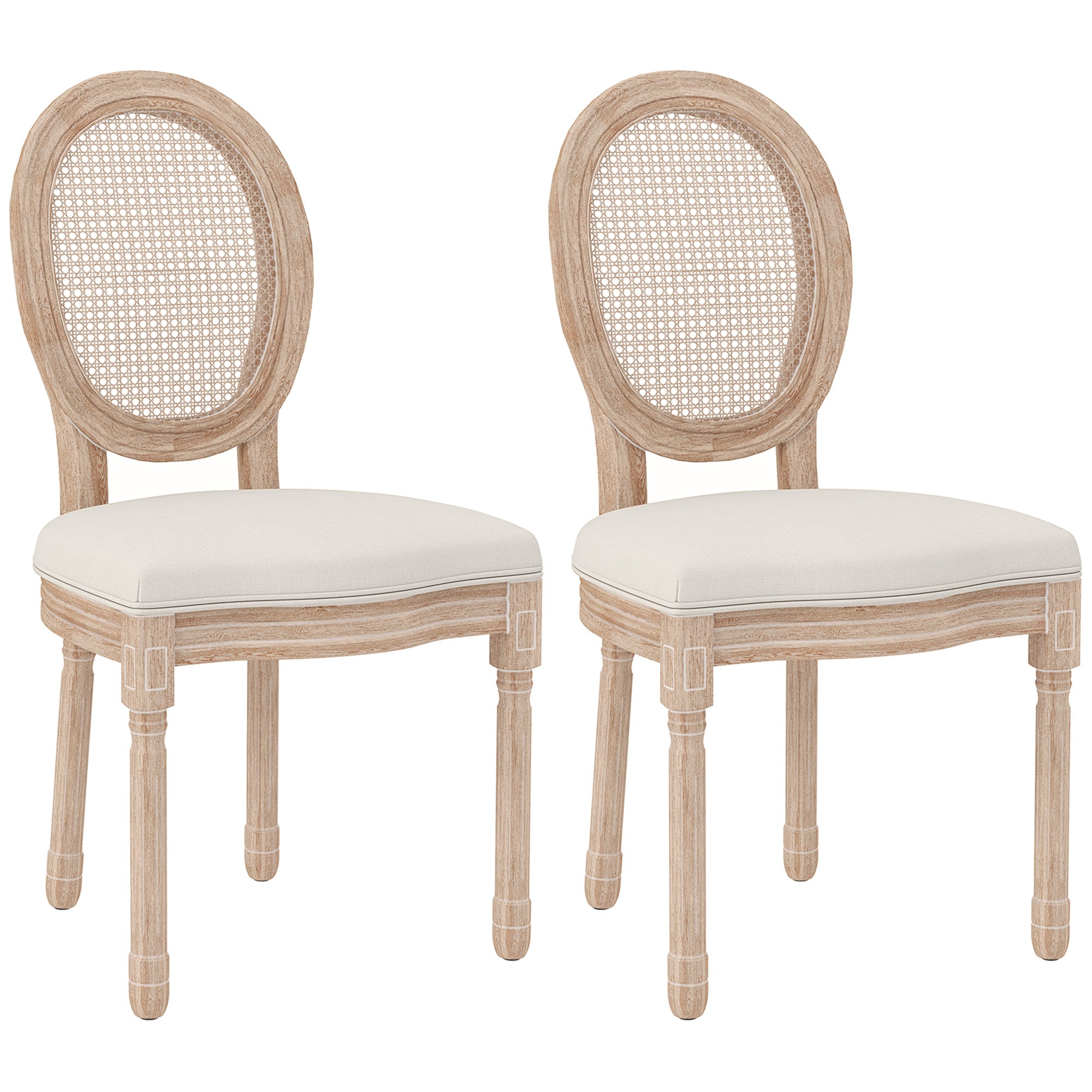 HOMCOM 2-delige set eetkamerstoelen keukenstoelen, vintage design, Weense vlechtwerk-look, natuur + crème