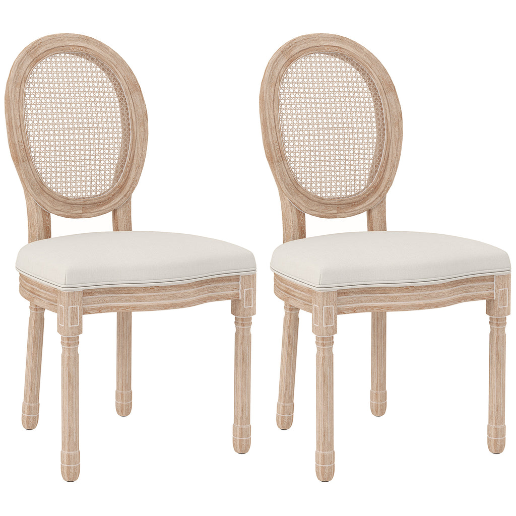 HOMCOM 2-delige set eetkamerstoelen keukenstoelen, vintage design, Weense vlechtwerk-look, natuur + crème