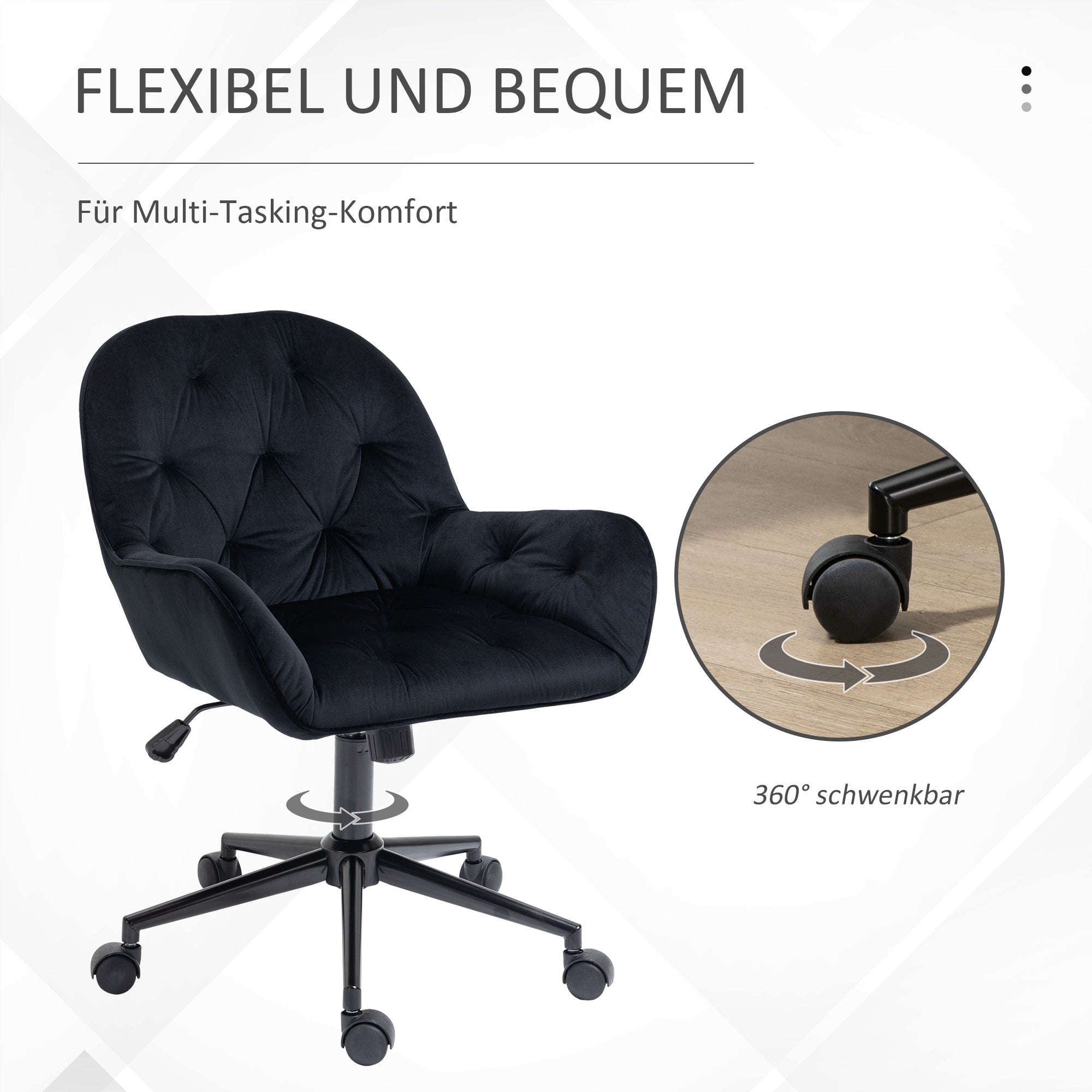 Vinsetto bureaustoel draaistoel bureaustoel in hoogte verstelbare directiestoel stoel bureaustoel fauteuil kantoor fluweelzacht polyester zwart 60 x 61 x 81-91 cm
