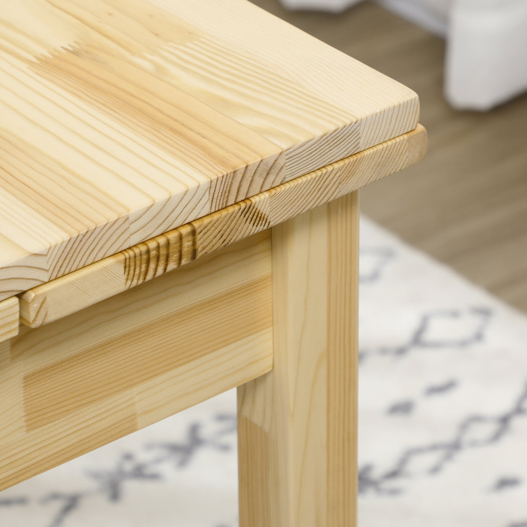 HOMCOM Massief houten eettafel, opklapbare tafel, uitbreidbaar, naturel