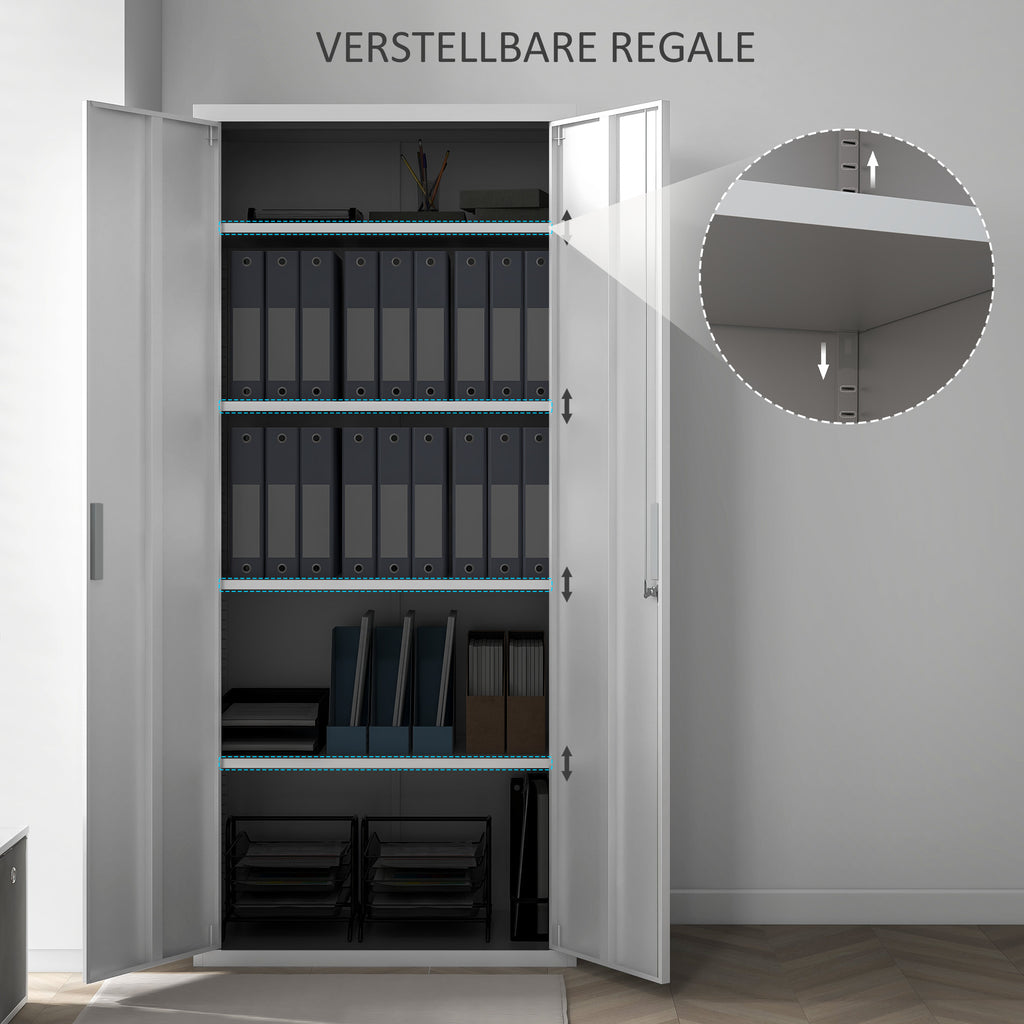 HOMCOM Archiefkast, Kantoorkast, 5 Schappen, Metaal, 80B x 40D x 180H cm, Wit