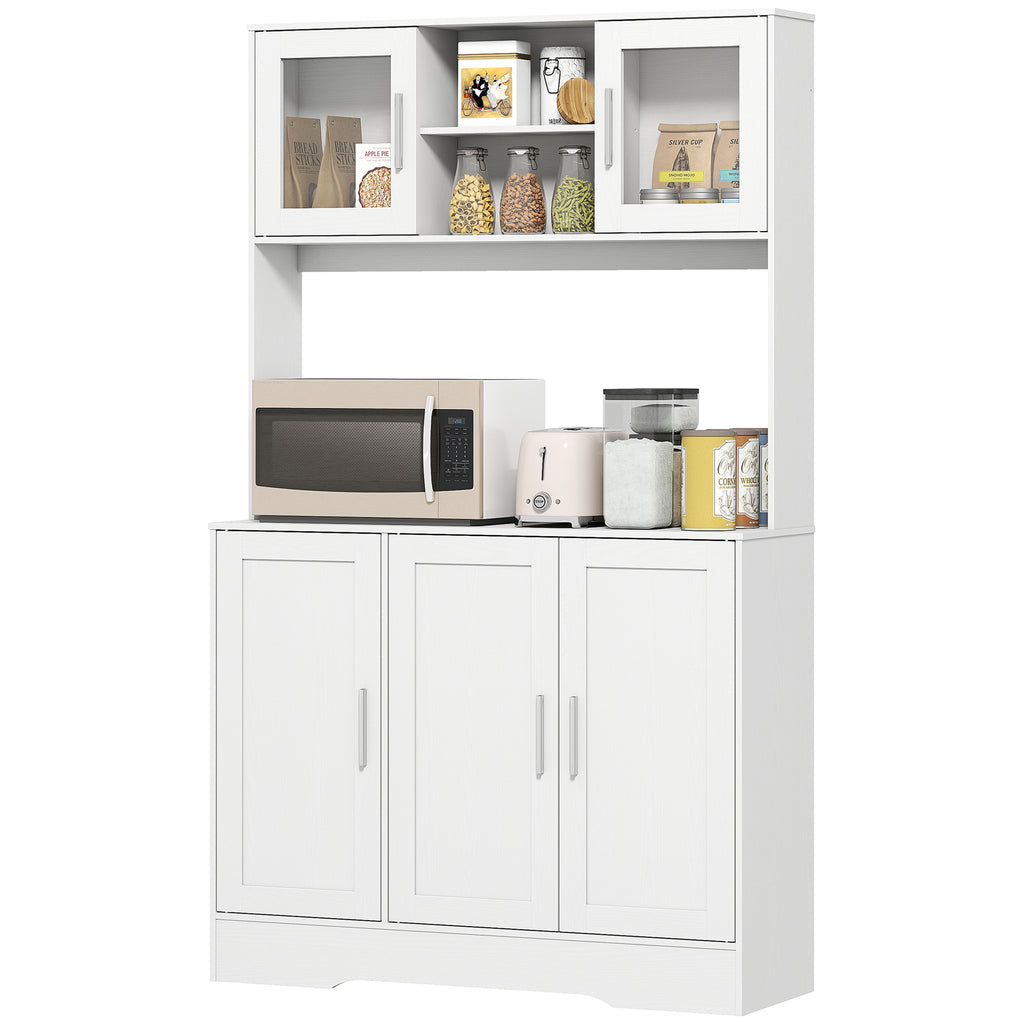 HOMCOM Keukenkast, Scandinavisch Design, 4 Kasten, Verstelbare Planken, Glazen Deuren, Open Vak, Spaanplaat, MDF, Wit