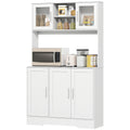 HOMCOM Keukenkast, Scandinavisch Design, 4 Kasten, Verstelbare Planken, Glazen Deuren, Open Vak, Spaanplaat, MDF, Wit