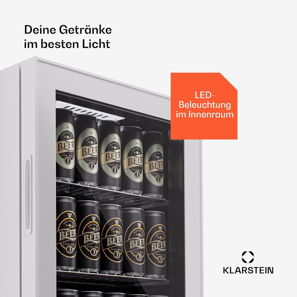 Klarstein Mini Koelkast met Glazen Deur voor Kamer, Drankenkoelkast met Verstelbare Planken, Klein 80 Liter, Indoor/Outdoor Koelkast Stil