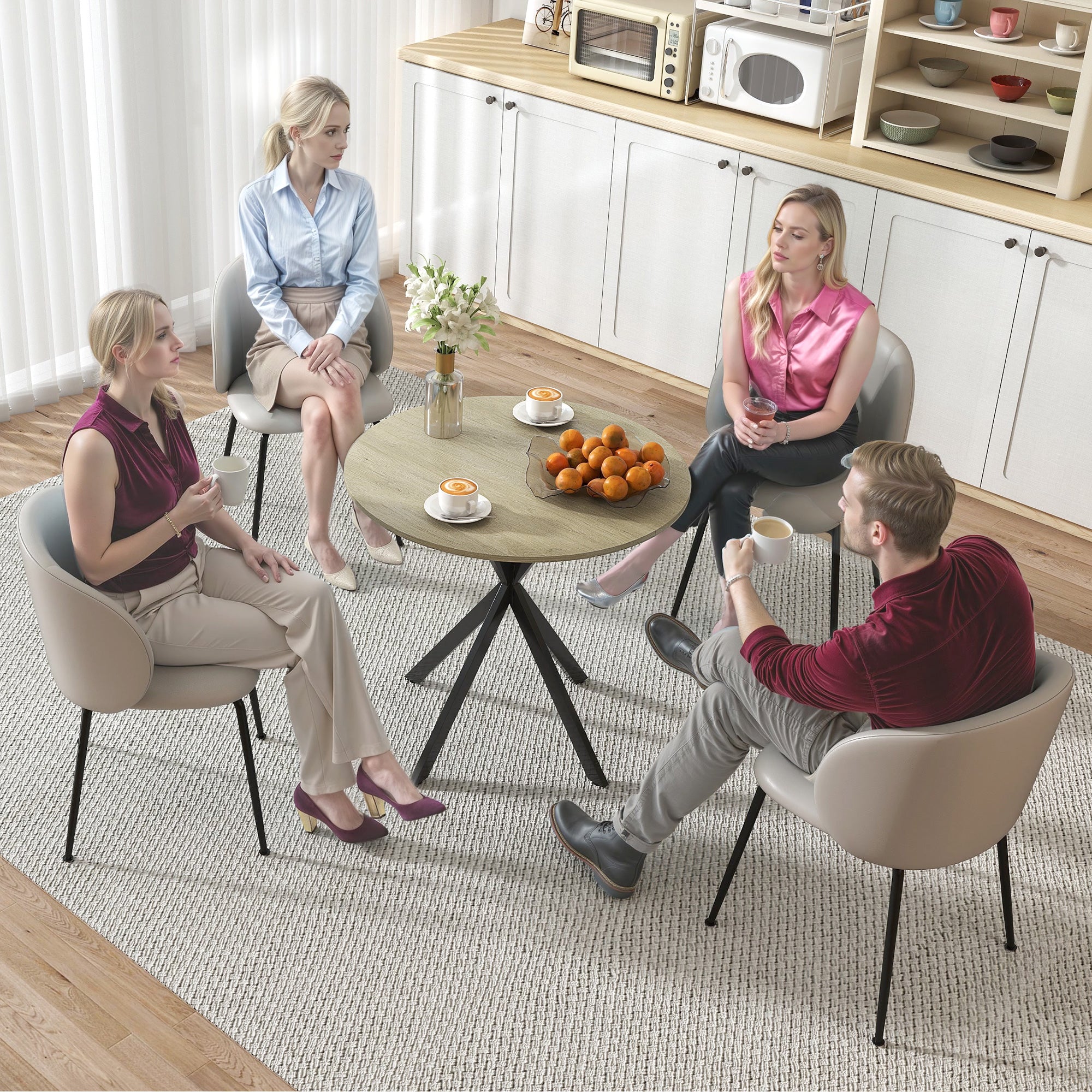 HOMCOM 80cm Industriële Ronde Eettafel - Eik