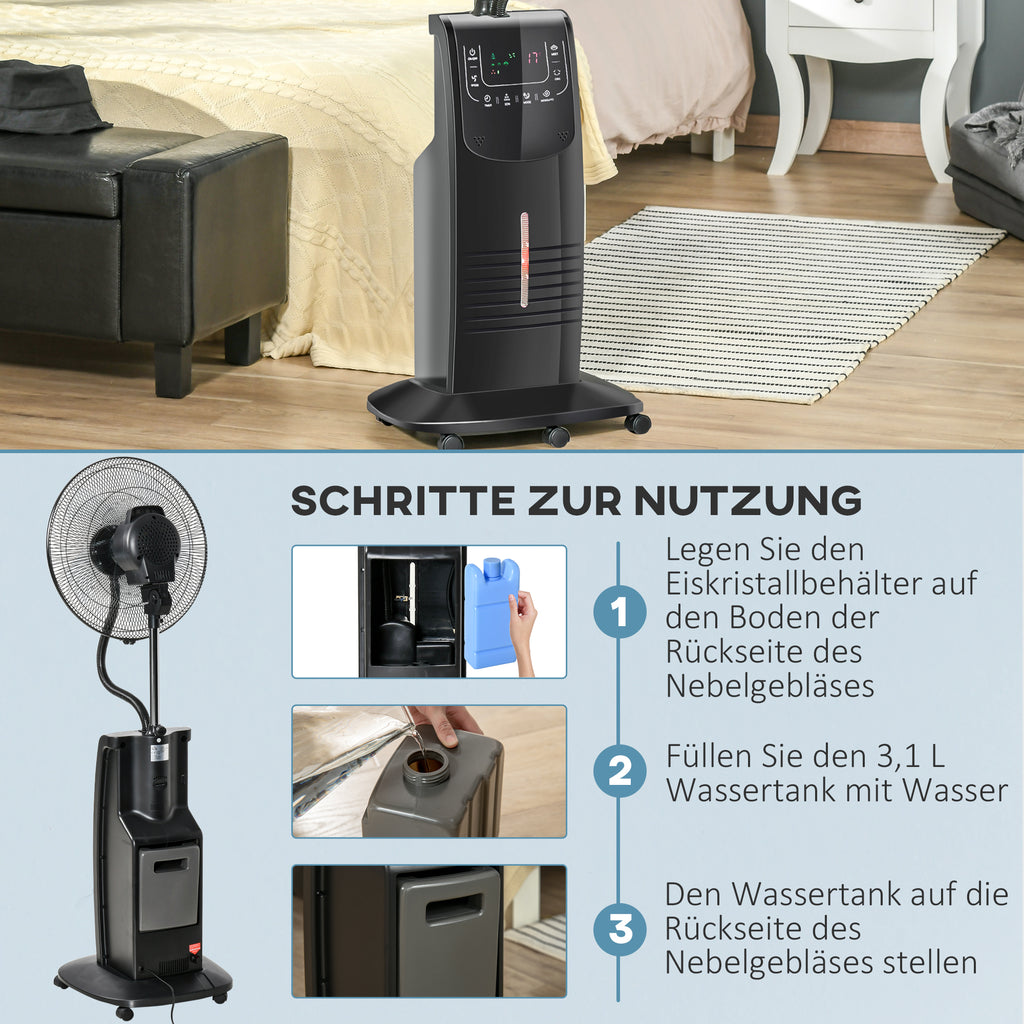 HOMCOM Statiefventilator met 3,1 liter waterverstuiver ventilator hoogte 135 cm 3 modi
