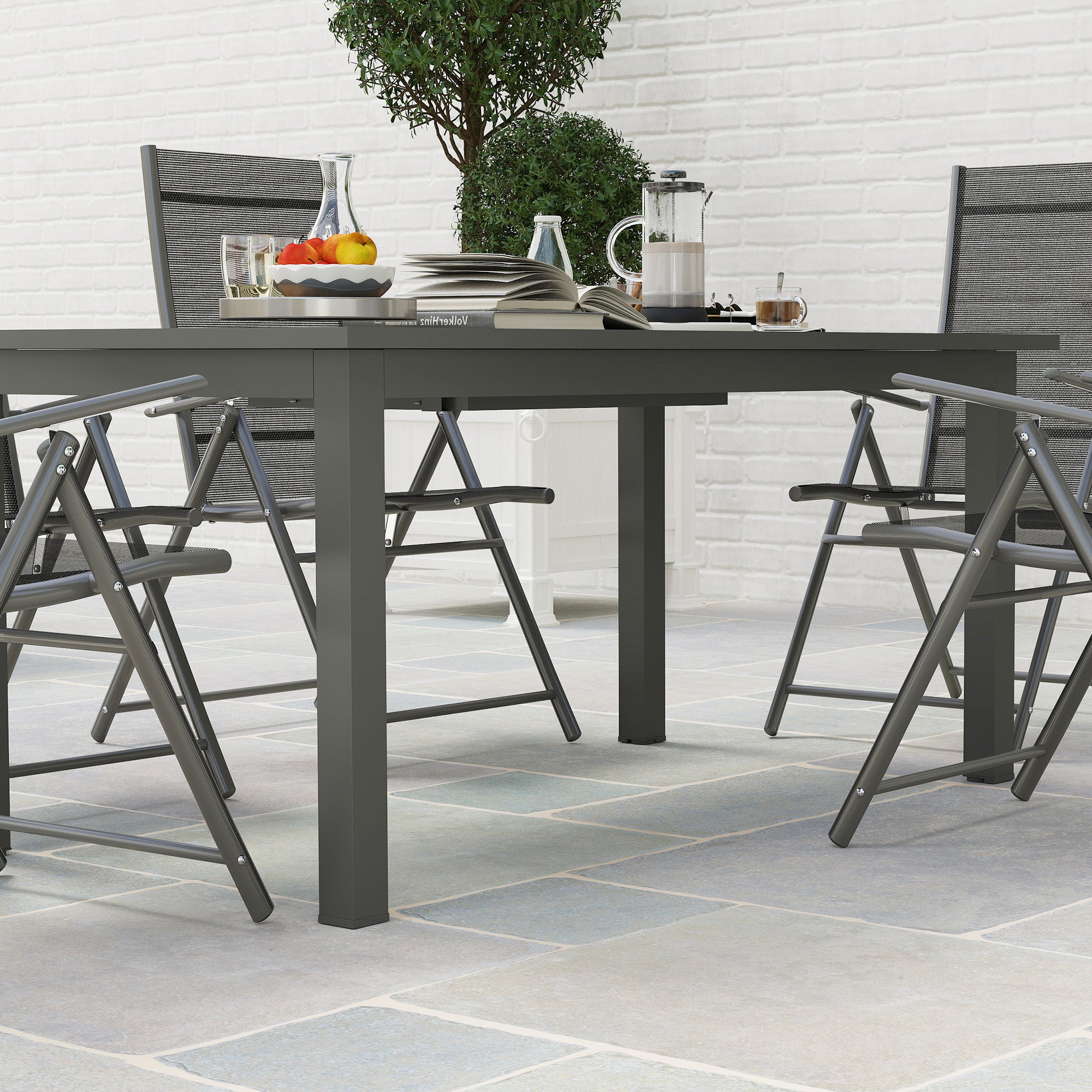 Outsunny Uitschuifbare Tuintafel Aluminium 160/220x90 cm Weerbestendig, Antislip Buffettafel Grijs