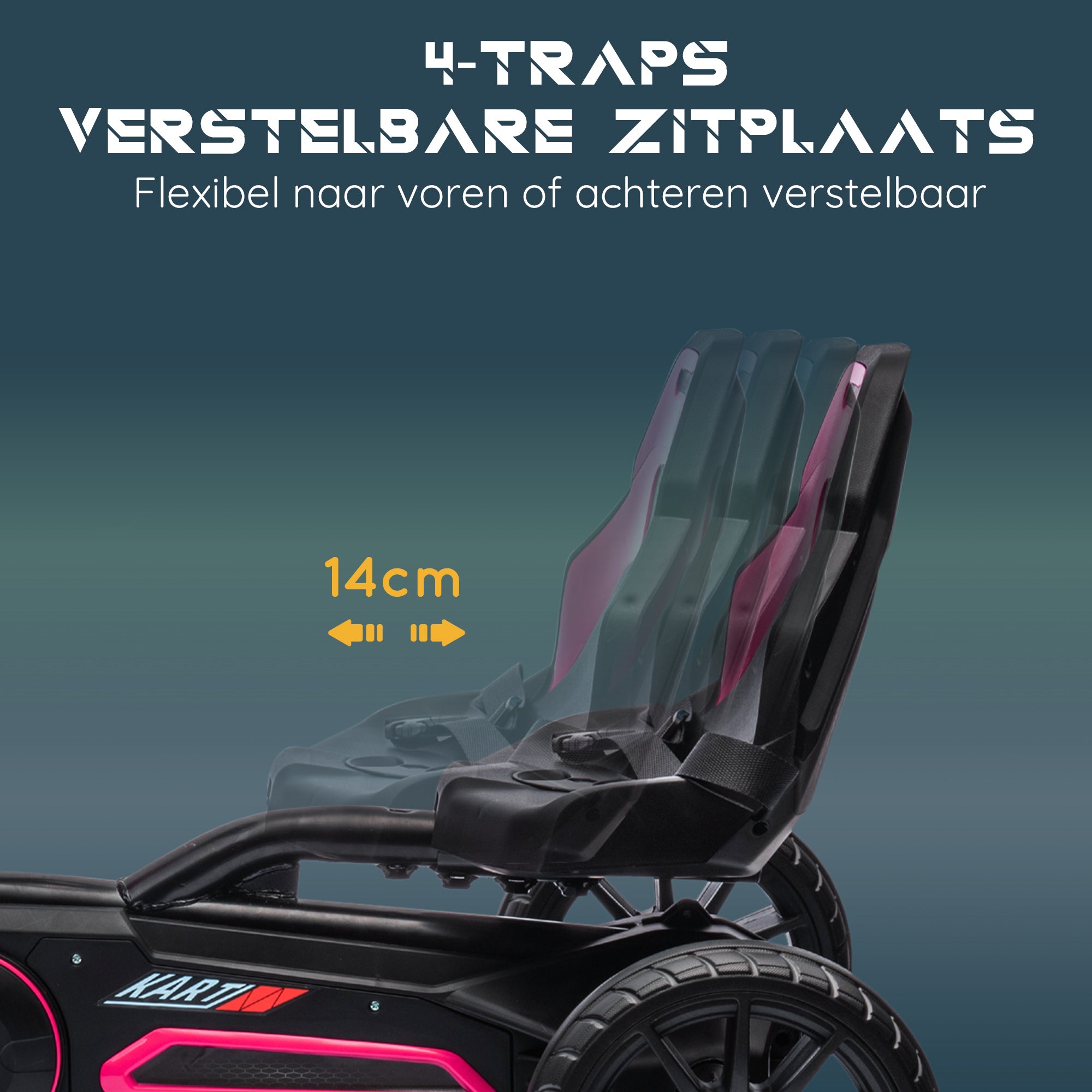HOMCOM Go-Kart voor Kinderen met Verstelbare Stoel, Trapvoertuig, Trapauto met Handrem, 3-8 Jaar, Outdoor, Roze