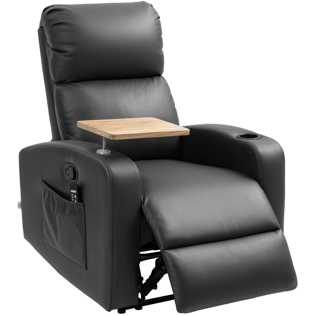 HOMCOM Massagestoel Relaxstoel Ligstoel, Met 1 Uitklapbare Tafel, 1 Voetensteun; 77 cm x 93 cm x 105 cm, Zwart