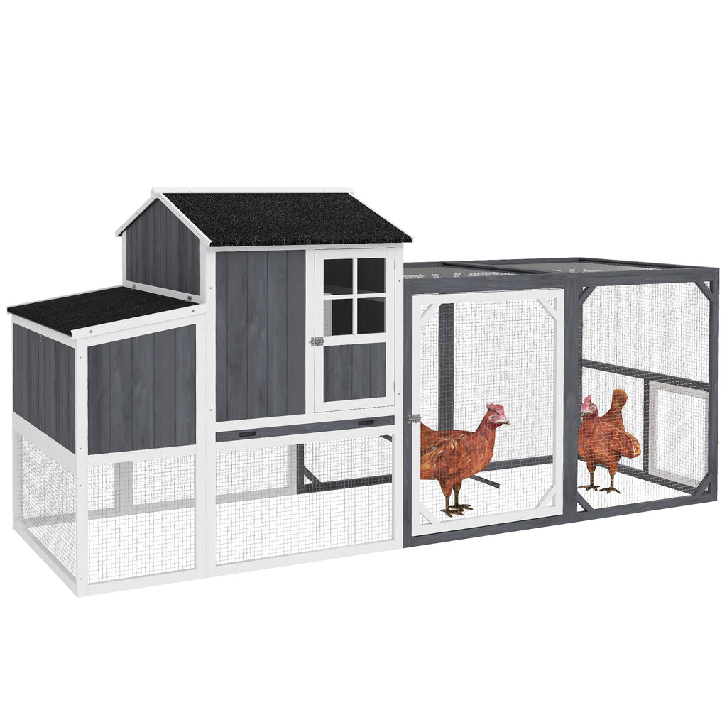 PawHut Kippenren met Uitloop voor 3-4 Kippen, 3-Delige Nestkast, 1,9 m² Oppervlak, Dennenhout, Grijs