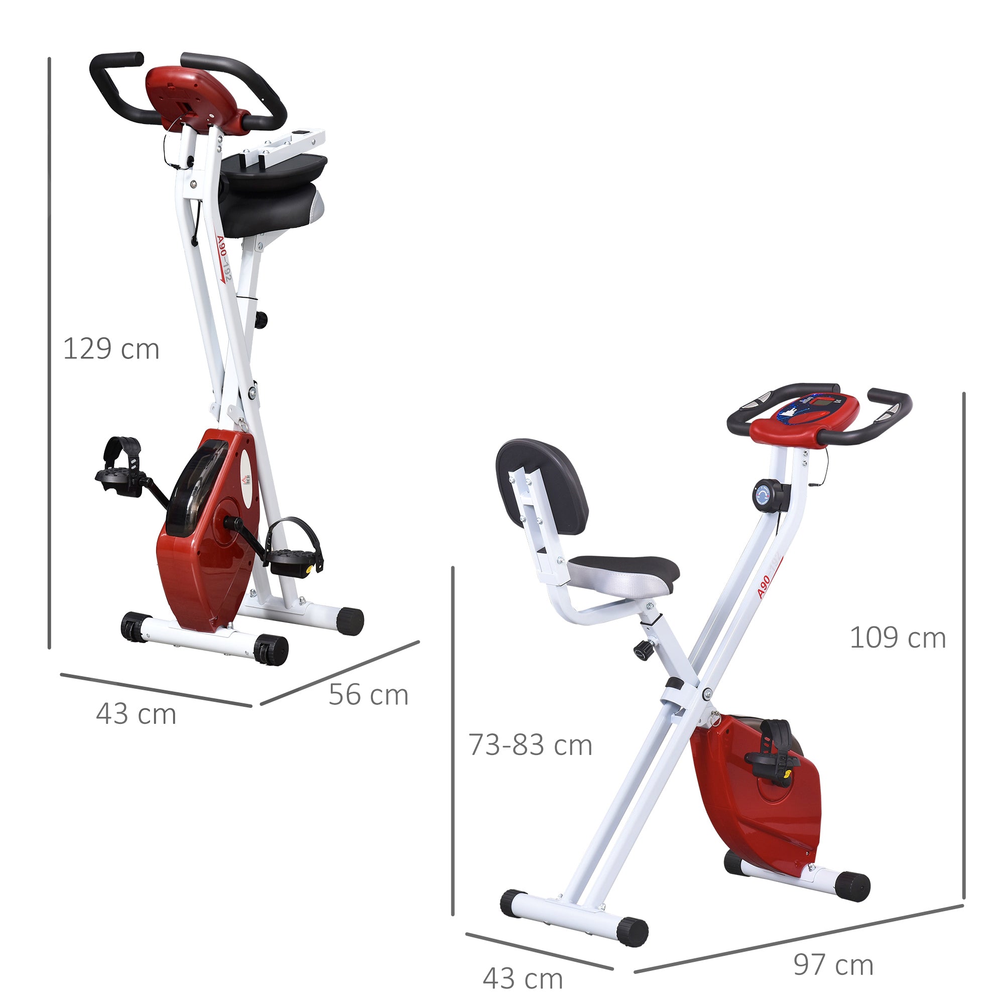 HOMCOM Hometrainer, fietstrainer, trainingsfiets met in 8 niveaus instelbare magnetische weerstand, staal, wit, 43 x 97 x 109 cm