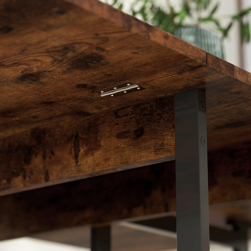 HOMCOM Inklapbare Eettafel in Industrieel Ontwerp, voor tot 4 Personen, Open Schappen, Flexibel, Metaal, Spaanplaat, Bruin
