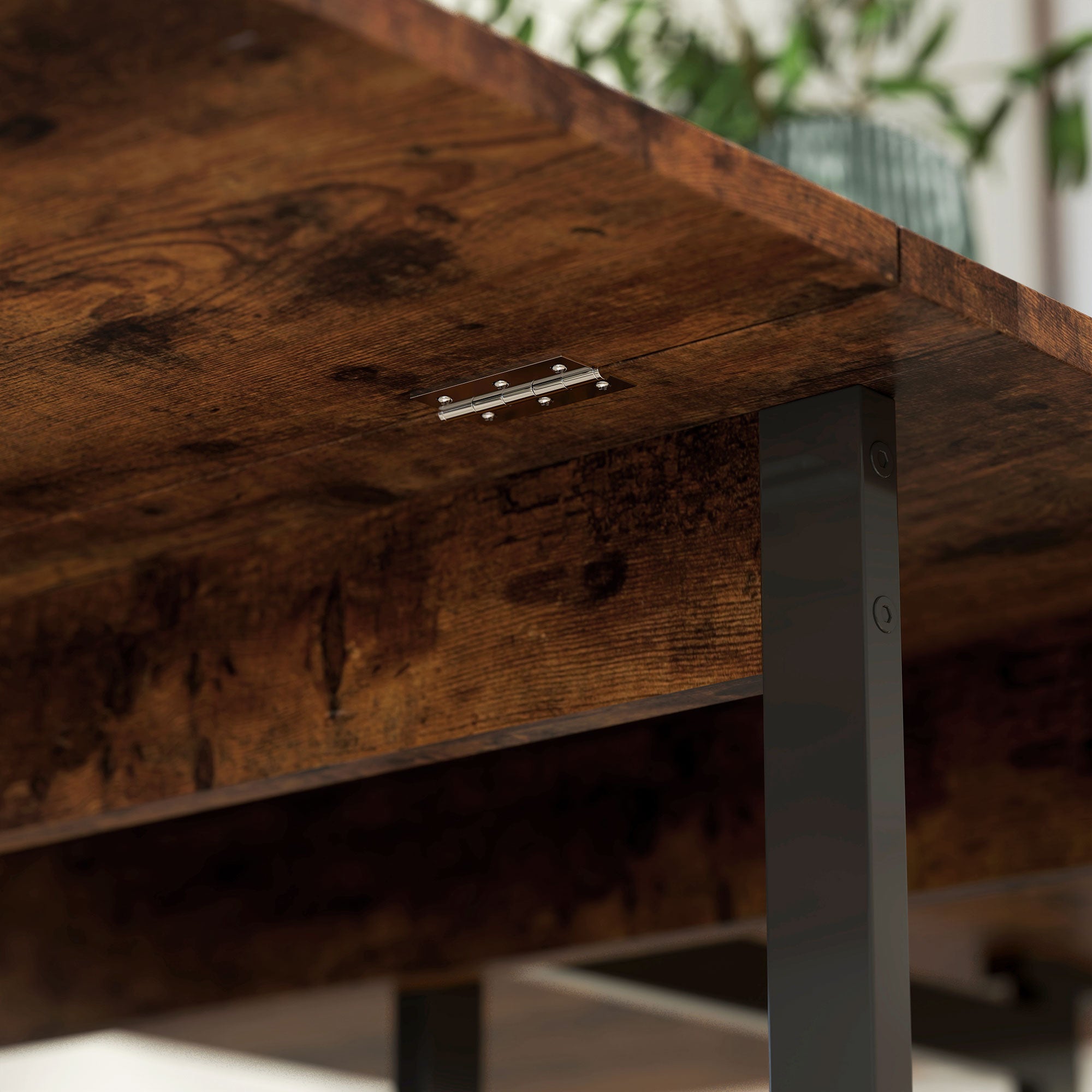 HOMCOM Inklapbare Eettafel in Industrieel Ontwerp, voor tot 4 Personen, Open Schappen, Flexibel, Metaal, Spaanplaat, Bruin