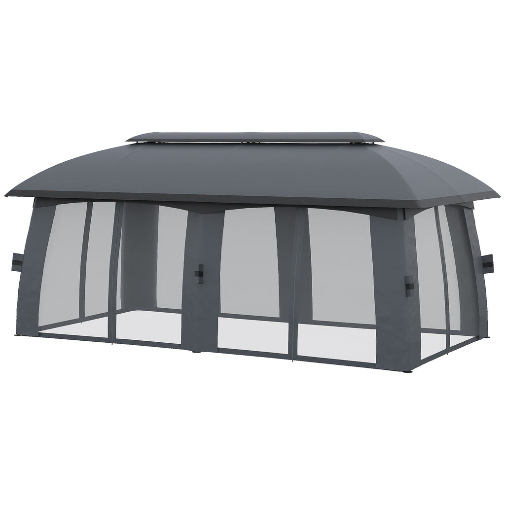 Outsunny Waterdichte Tuinpaviljoen 3x6m voor Tuin, Ideaal voor Feesten en Vriendschap, Donkergrijs