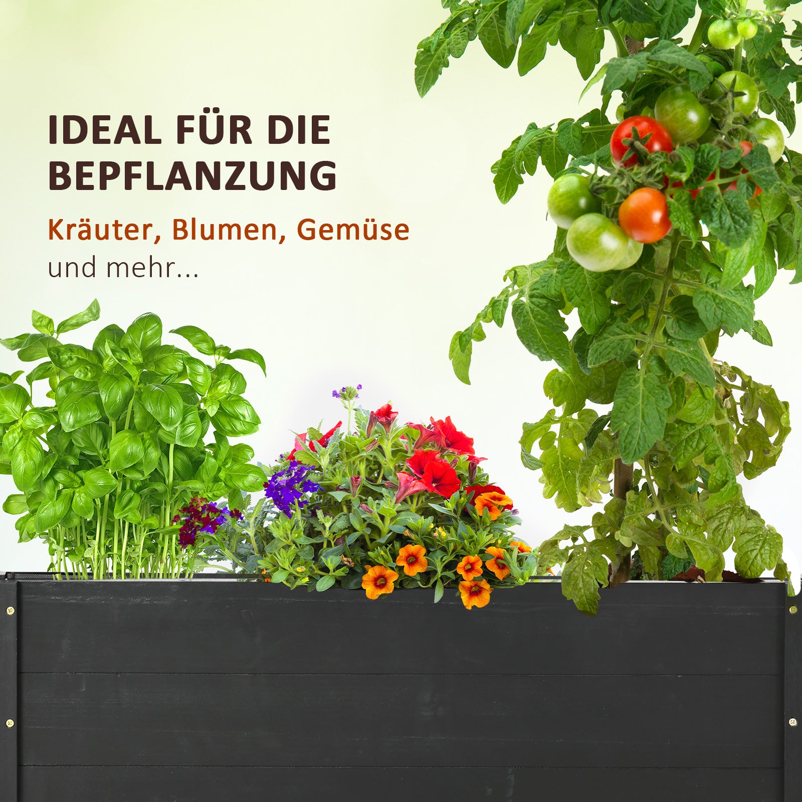 Outsunny verhoogd bed, bloembak met wielen, plantenbak voor tuin, massief hout