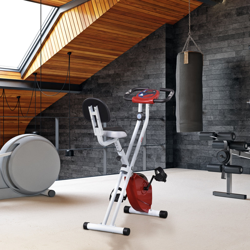 HOMCOM Hometrainer, fietstrainer, trainingsfiets met in 8 niveaus instelbare magnetische weerstand, staal, wit, 43 x 97 x 109 cm