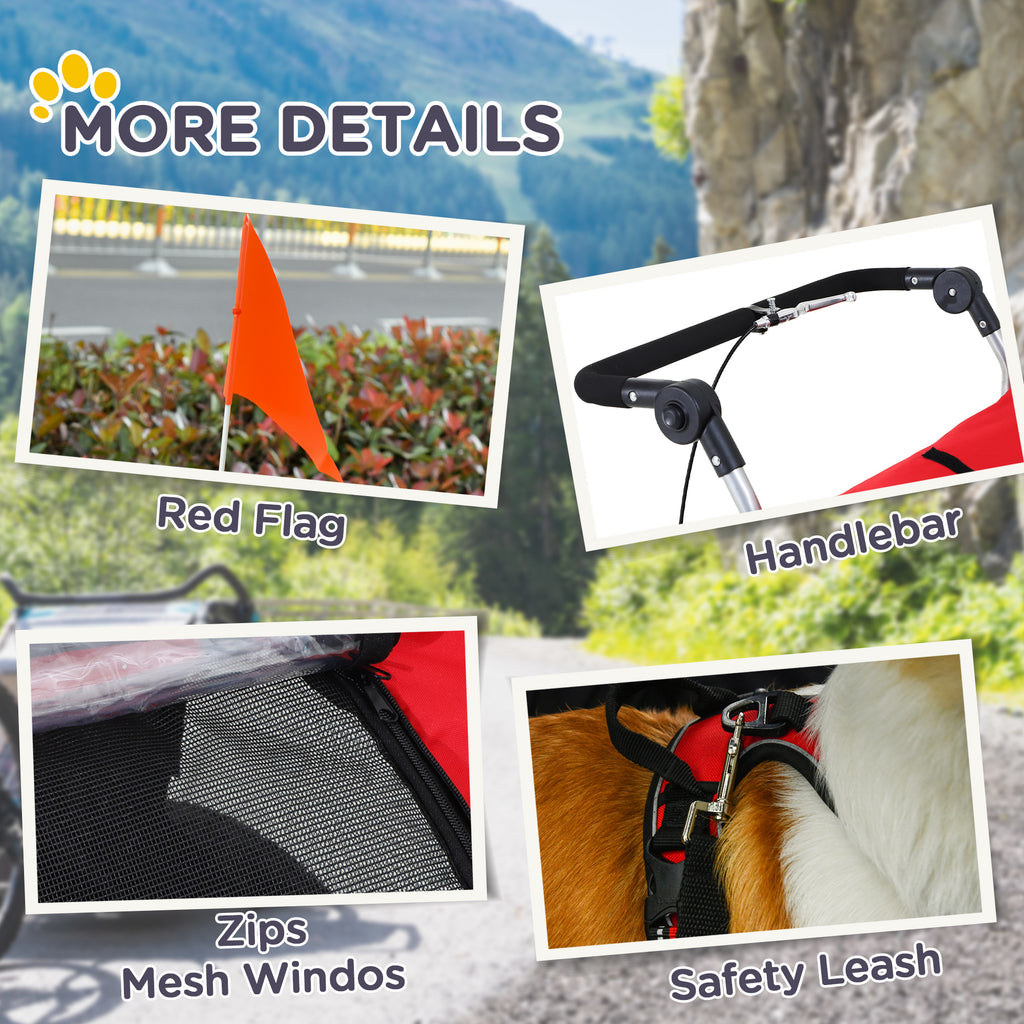 PawHut 2 in 1 hondenaanhanger fietskar jogger vlag regenhoes voor honden Rood