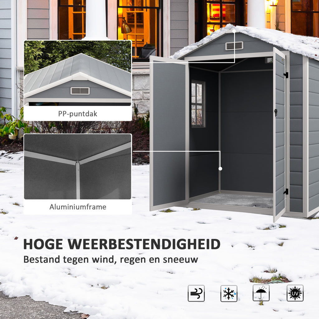 Outsunny Metalen Tuinschuur, afsluitbaar, Dubbele Deur, Raam, Aluminiumframe, 1,80 x 1,30 x 2,10 m, Grijs