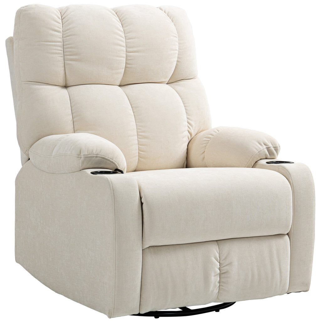 HOMCOM Relaxstoel met Voetensteun, Ligstoel, Draaibaar tot 150 kg, Stalen Frame, 88x96x108cm, Beige