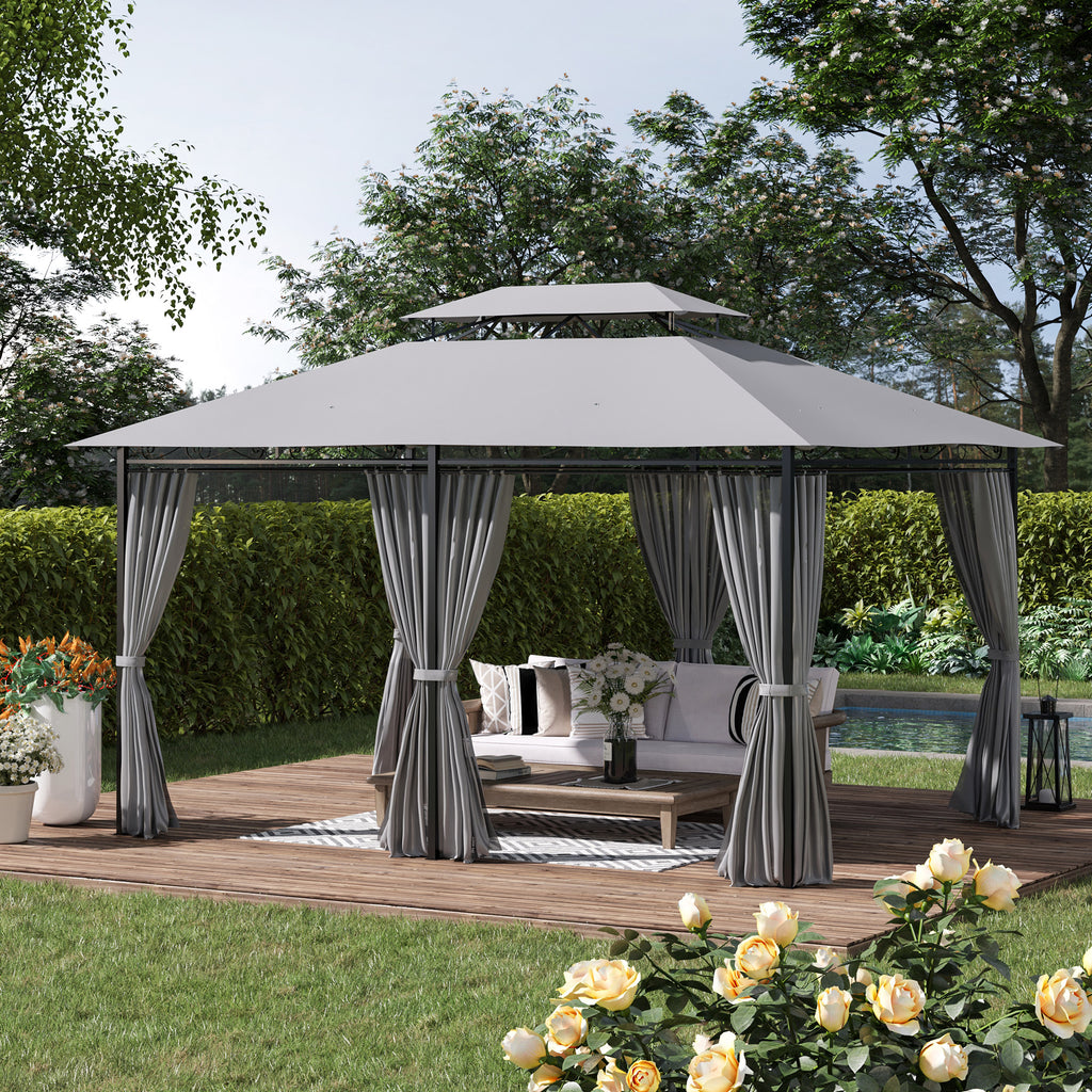 Outsunny paviljoen partytent voor in de tuin partytent tuintent feesttent dubbel dak 3 x 4 m donkergrijs
