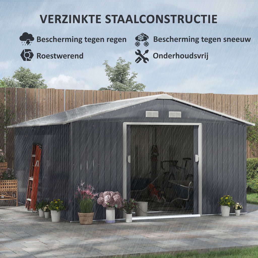 Outsunny Gereedschapsschuur met fundering 24,5 m³ gereedschapsschuur tuinhuisje stalen schuifdeur