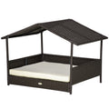 Pawhut Rotan hondenhok hondenbed met kussen in de vorm van een huis hondenhok voor buiten stalen frame PP